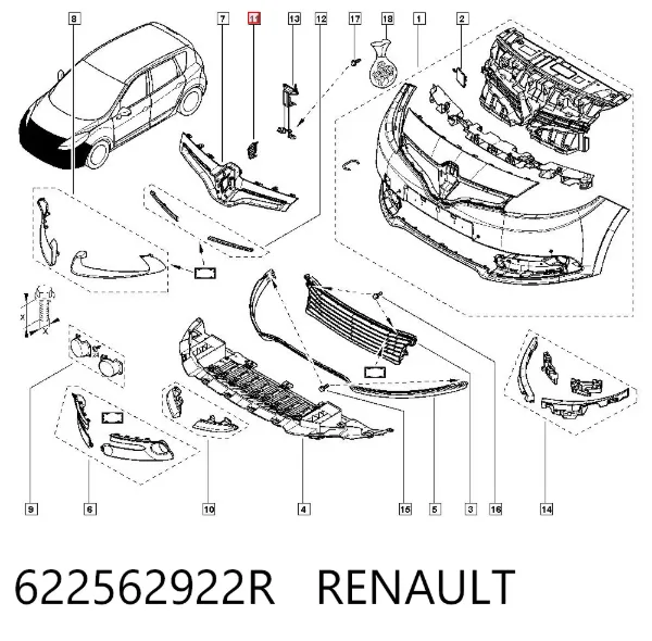 Placa sobreposta do pára-choque dianteiro 622562922R Renault (RVI)