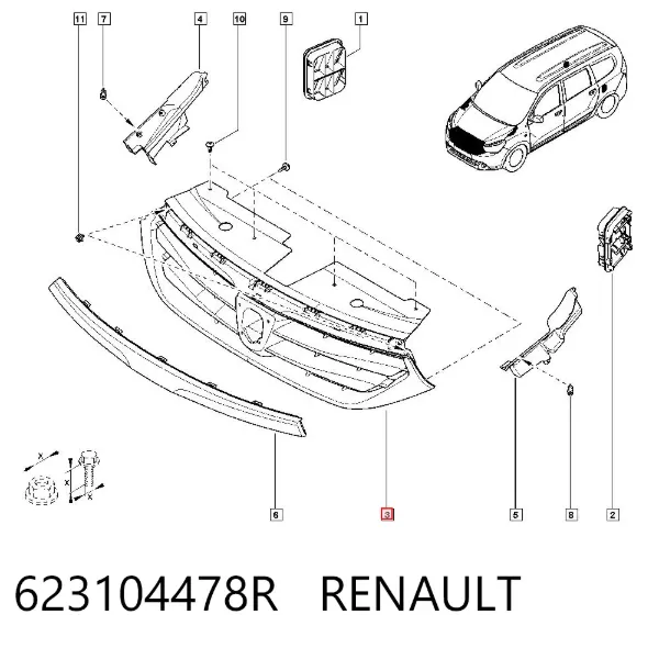 Grelha do radiador 623104478R Renault (RVI)