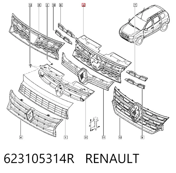 Grelha do radiador 623105314R Renault (RVI)