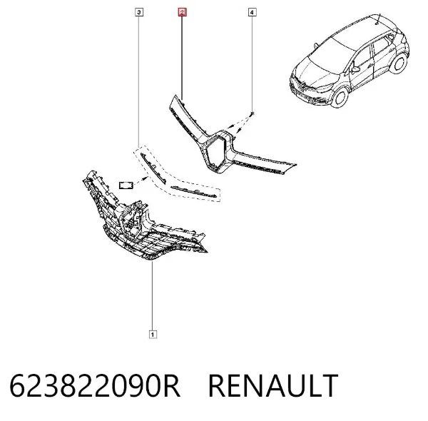 Moldura de grelha do radiador 623822090R Renault (RVI)