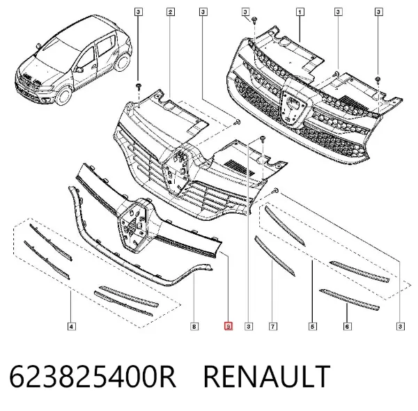 Placa sobreposta (carcaça) de grelha do radiador 623825400R Renault (RVI)
