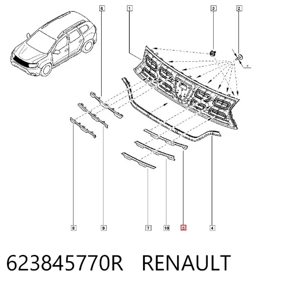 Moldura superior de grelha do radiador 623845770R Renault (RVI)