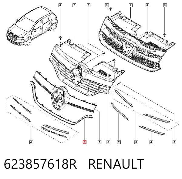 Moldura de grelha do radiador 623857618R Renault (RVI)