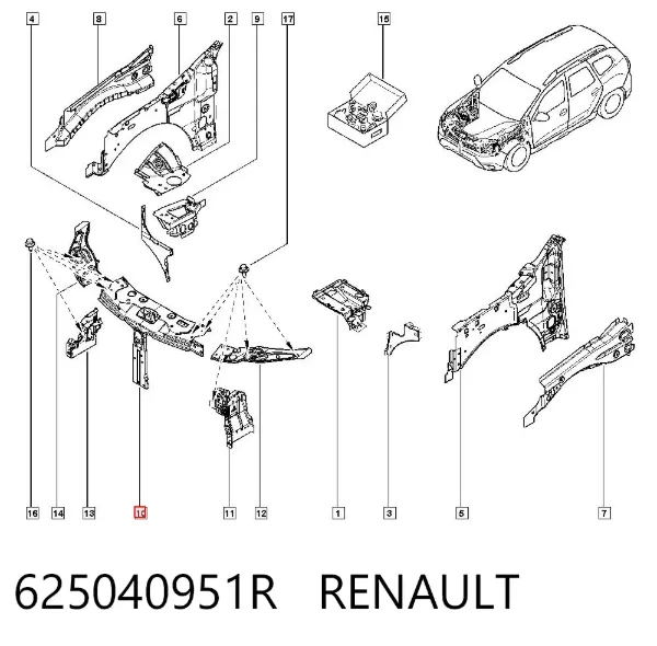 Suporte do radiador vertical (painel de montagem de fixação das luzes) 625040951R Renault (RVI)