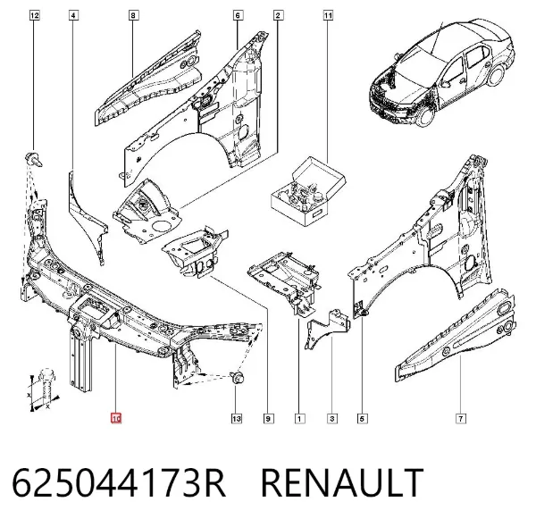 Suporte do radiador montado (painel de montagem de fixação das luzes) 625044173R Renault (RVI)