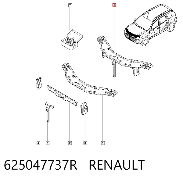 Suporte superior do radiador (painel de montagem de fixação das luzes) 625047737R Renault (RVI)