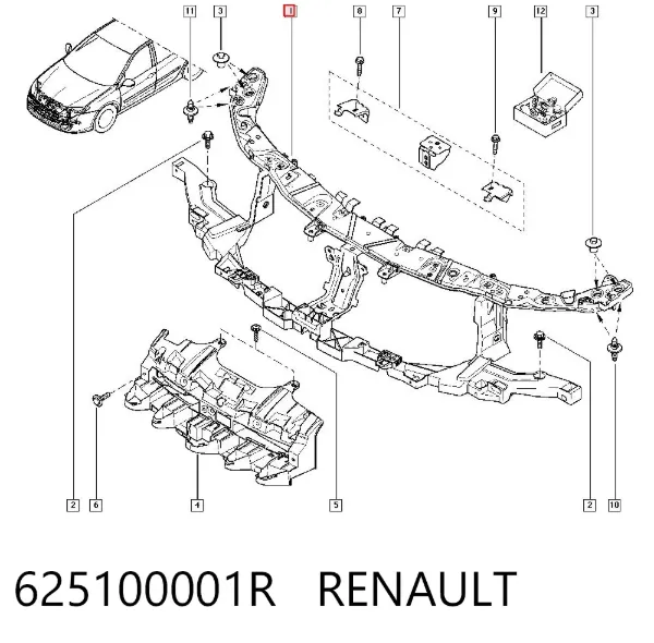 Suporte do radiador montado (painel de montagem de fixação das luzes) 625100001R Renault (RVI)