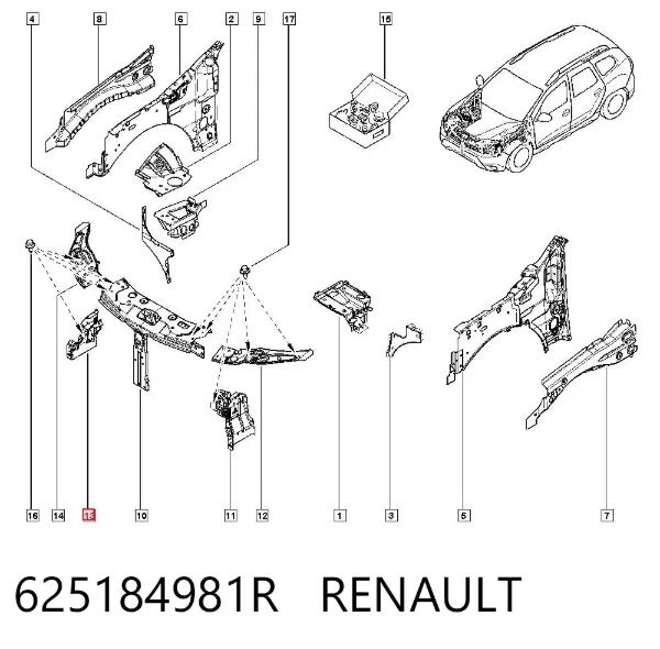 Suporte direito do radiador (painel de montagem de fixação das luzes) 625184981R Renault (RVI)