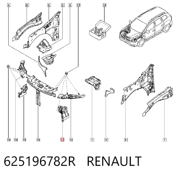 Suporte esquerdo do radiador (painel de montagem de fixação das luzes) 625196782R Renault (RVI)