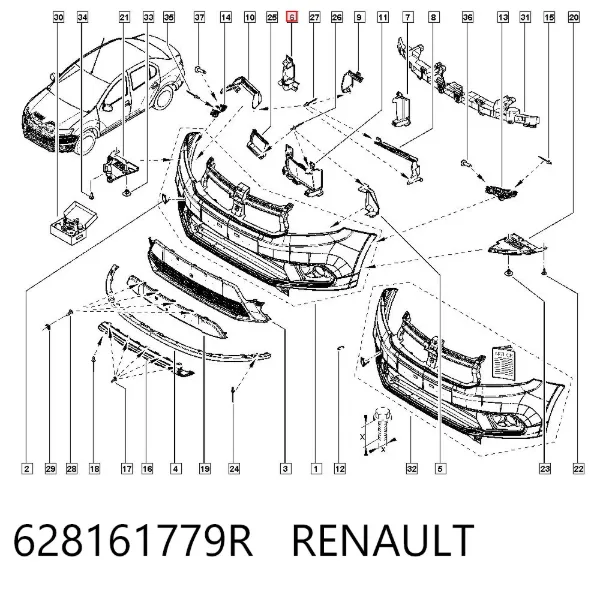 Defletor direito do pára-choque dianteiro 628161779R Renault (RVI)