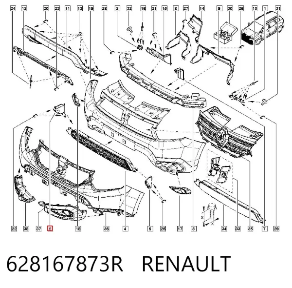 Defletor direito do pára-choque dianteiro 628167873R Renault (RVI)