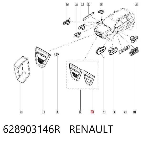 Emblema de grelha do radiador 628903146R Renault (RVI)