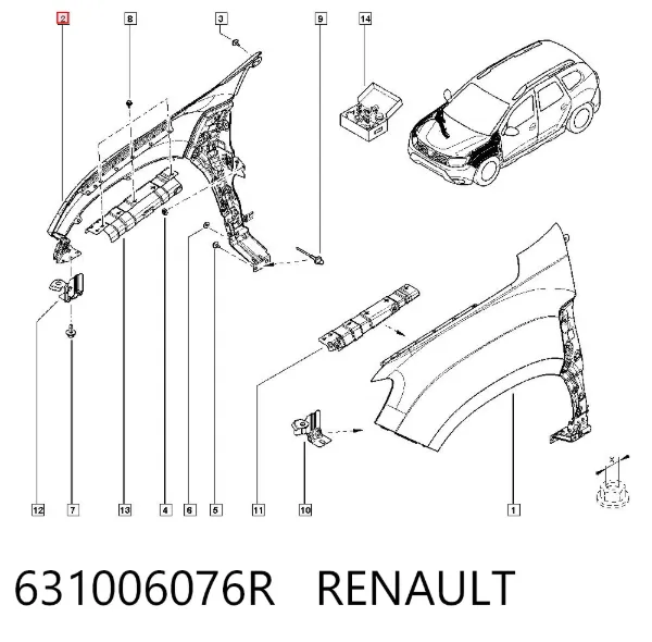 Pára-lama dianteiro direito 631006076R Renault (RVI)