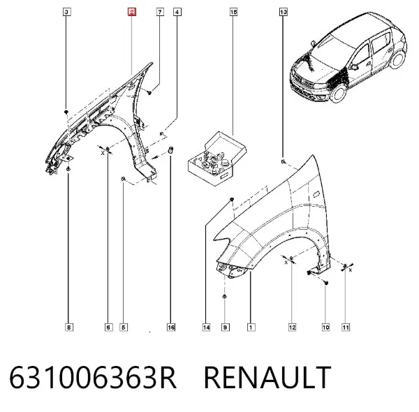 Pára-lama dianteiro direito 631006363R Renault (RVI)