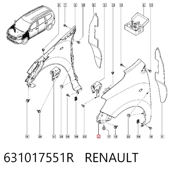 Pára-lama dianteiro esquerdo 631017551R Renault (RVI)