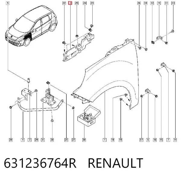 Consola superior de fixação do pára-lama dianteiro esquerdo 631236764R Renault (RVI)