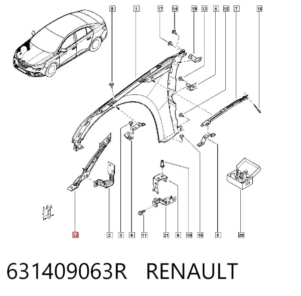 Consola superior de fixação do pára-lama dianteiro direito 631409063R Renault (RVI)