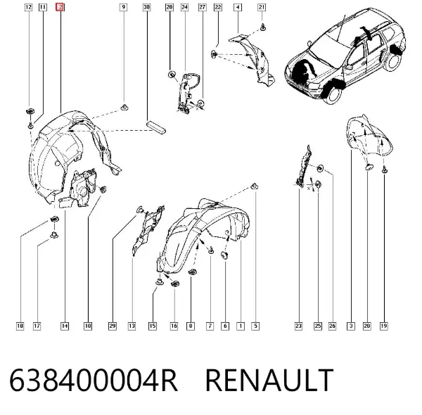 Guarda-barras direito do pára-lama dianteiro 638400004R Renault (RVI)