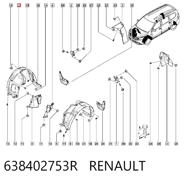 Guarda-barras direito do pára-lama dianteiro 638402753R Renault (RVI)