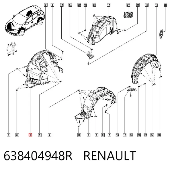 Guarda-barras direito do pára-lama dianteiro 638404948R Renault (RVI)