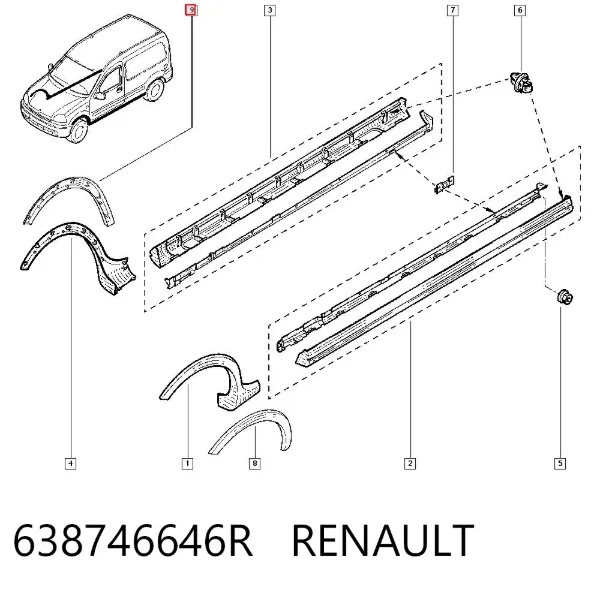 Moldura do pára-lama dianteiro direito 638746646R Renault (RVI)