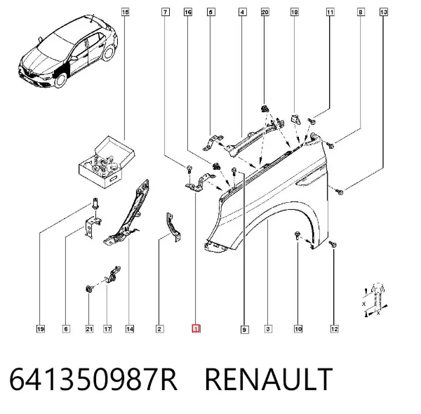 Consola dianteira de fixação do pára-lama dianteiro esquerdo 641350987R Renault (RVI)