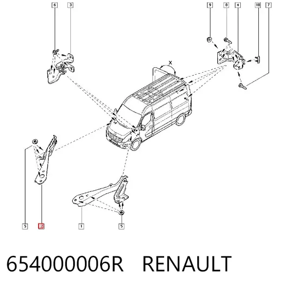 Gozno da capota direito 654000006R Renault (RVI)