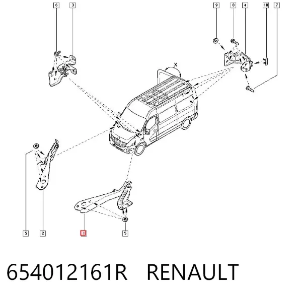 Gozno da capota esquerdo 654012161R Renault (RVI)