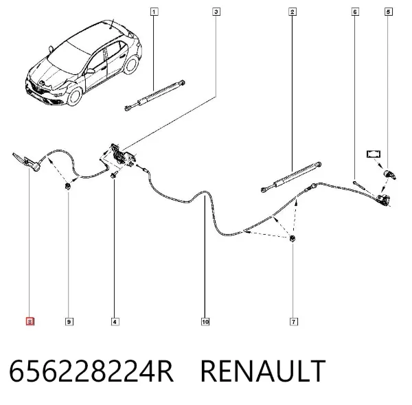 Cabo dianteiro de abertura da capota 656228224R Renault (RVI)