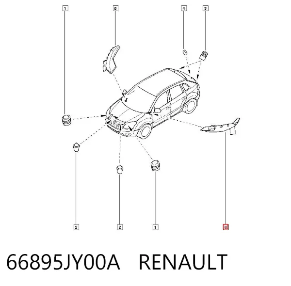 Placa sobreposta externa dianteira esquerda de suporte de carroçaria 66895JY00A Renault (RVI)