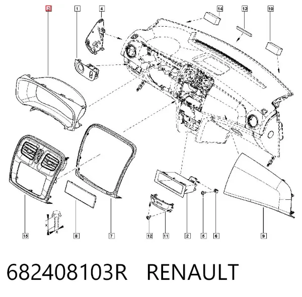 Cobrimento de painel de instrumentos 682408103R Renault (RVI)