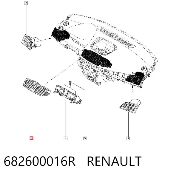 Grelha de ventilação de salão no "painel de instrumentos" 682600016R Renault (RVI)