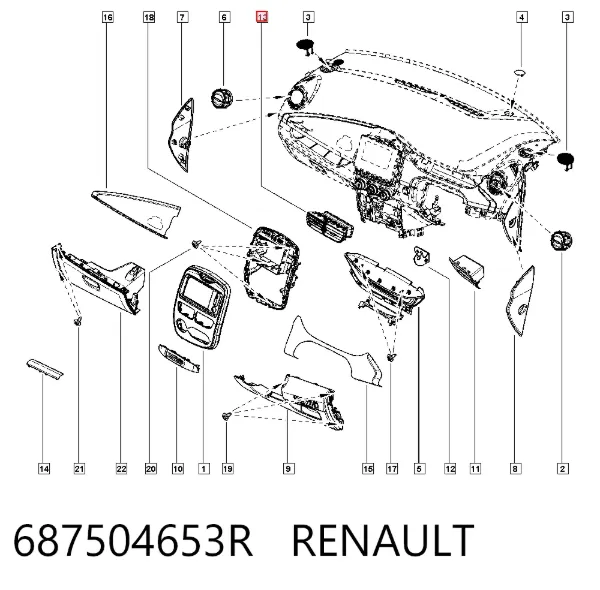 Grelha de ventilação de salão no "painel de instrumentos" 687504653R Renault (RVI)