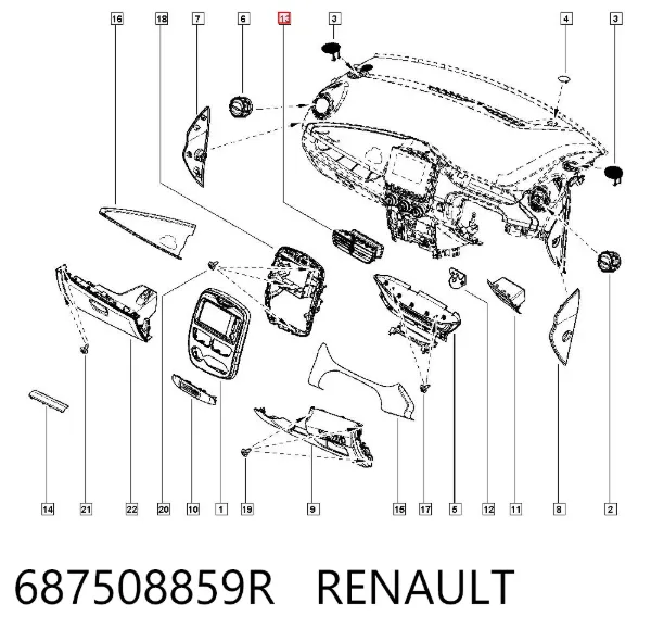 Grelha de ventilação de salão no "painel de instrumentos" 687508859R Renault (RVI)