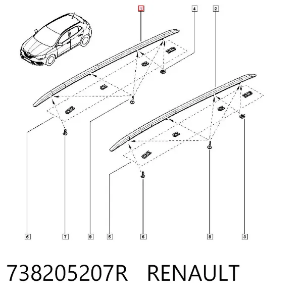 Porta-bagagem do teto direito 738205207R Renault (RVI)
