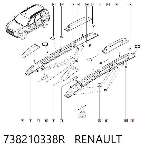 Porta-bagagem do teto esquerdo 738210338R Renault (RVI)