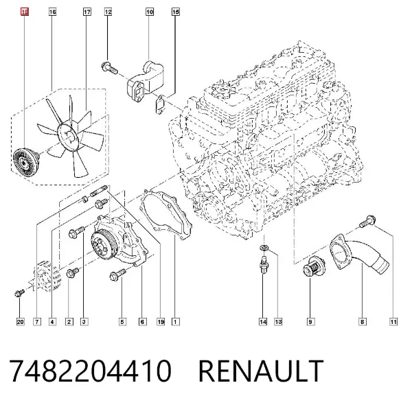 Acoplamento viscoso de ventilador de esfriamento 7482204410 Renault (RVI)