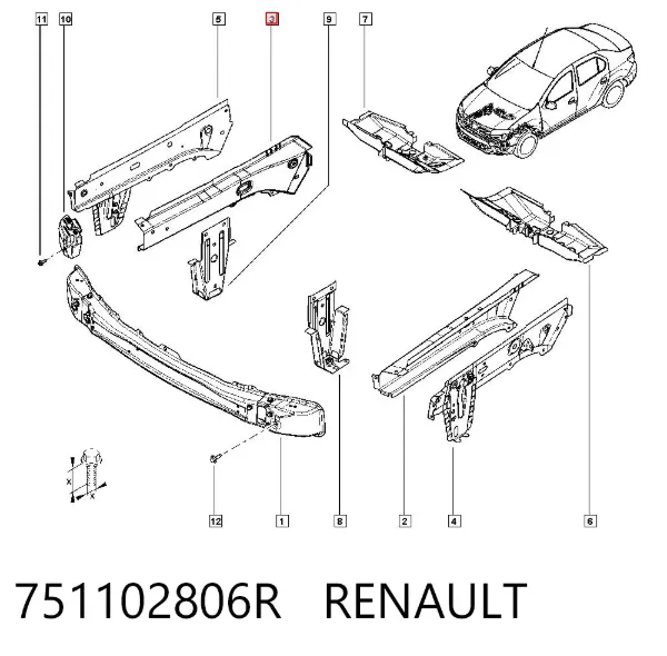Longarina de chassi dianteira direita 751102806R Renault (RVI)