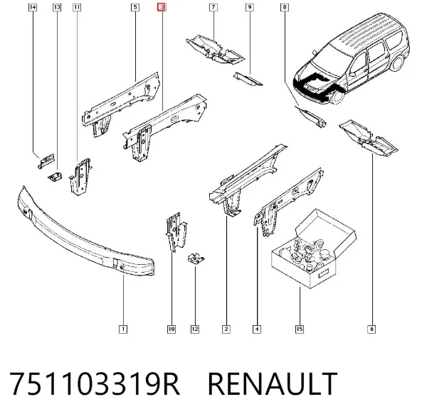 Longarina de chassi dianteira direita 751103319R Renault (RVI)