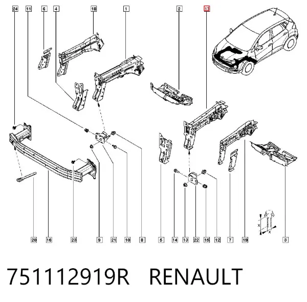 Longarina de chassi dianteira esquerda 751112919R Renault (RVI)