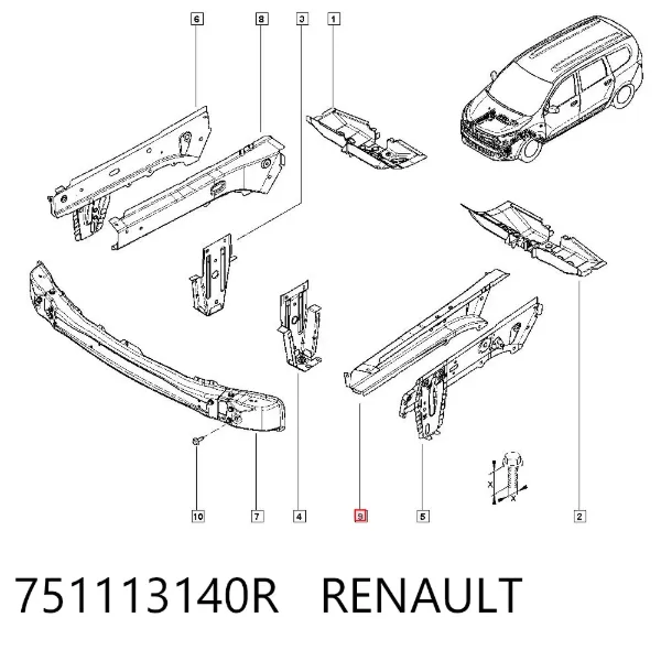 Longarina de chassi dianteira esquerda 751113140R Renault (RVI)