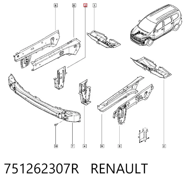 Consola direita de arco da roda (de longarina) 751262307R Renault (RVI)