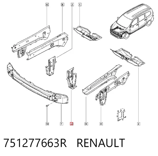 Consola esquerda de arco da roda (de longarina) 751277663R Renault (RVI)