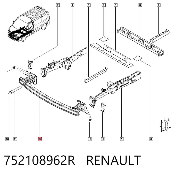 Reforçador do pára-choque dianteiro 752108962R Renault (RVI)