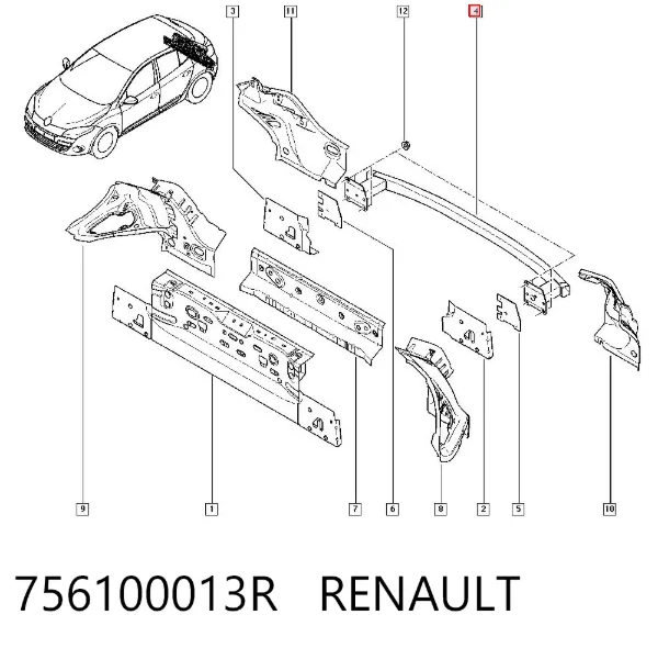 Reforçador do pára-choque traseiro Renault Megane III