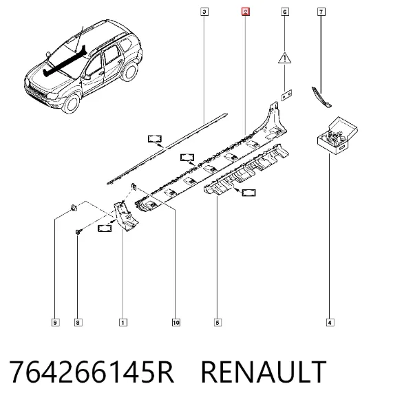 Placa sobreposta (moldura) externa direita de acesso 764266145R Renault (RVI)