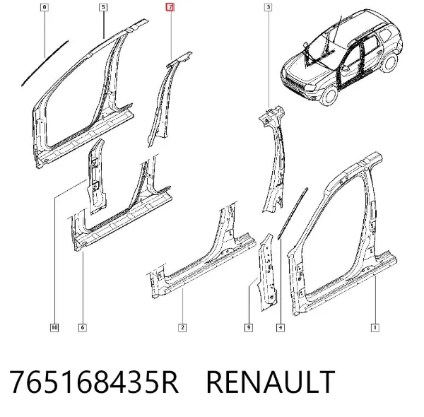 Montante central direito de carroçaria 765168435R Renault (RVI)