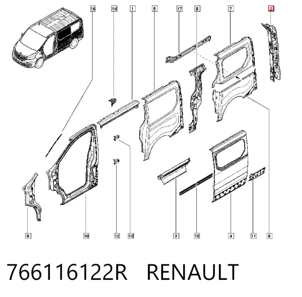 Placa sobreposta externa traseira esquerda de suporte de carroçaria 766116122R Renault (RVI)