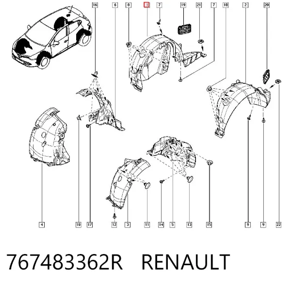 Guarda-barras do pára-lama traseiro direito 767483362R Renault (RVI)