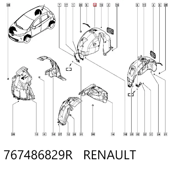 Guarda-barras do pára-lama traseiro direito 767486829R Renault (RVI)